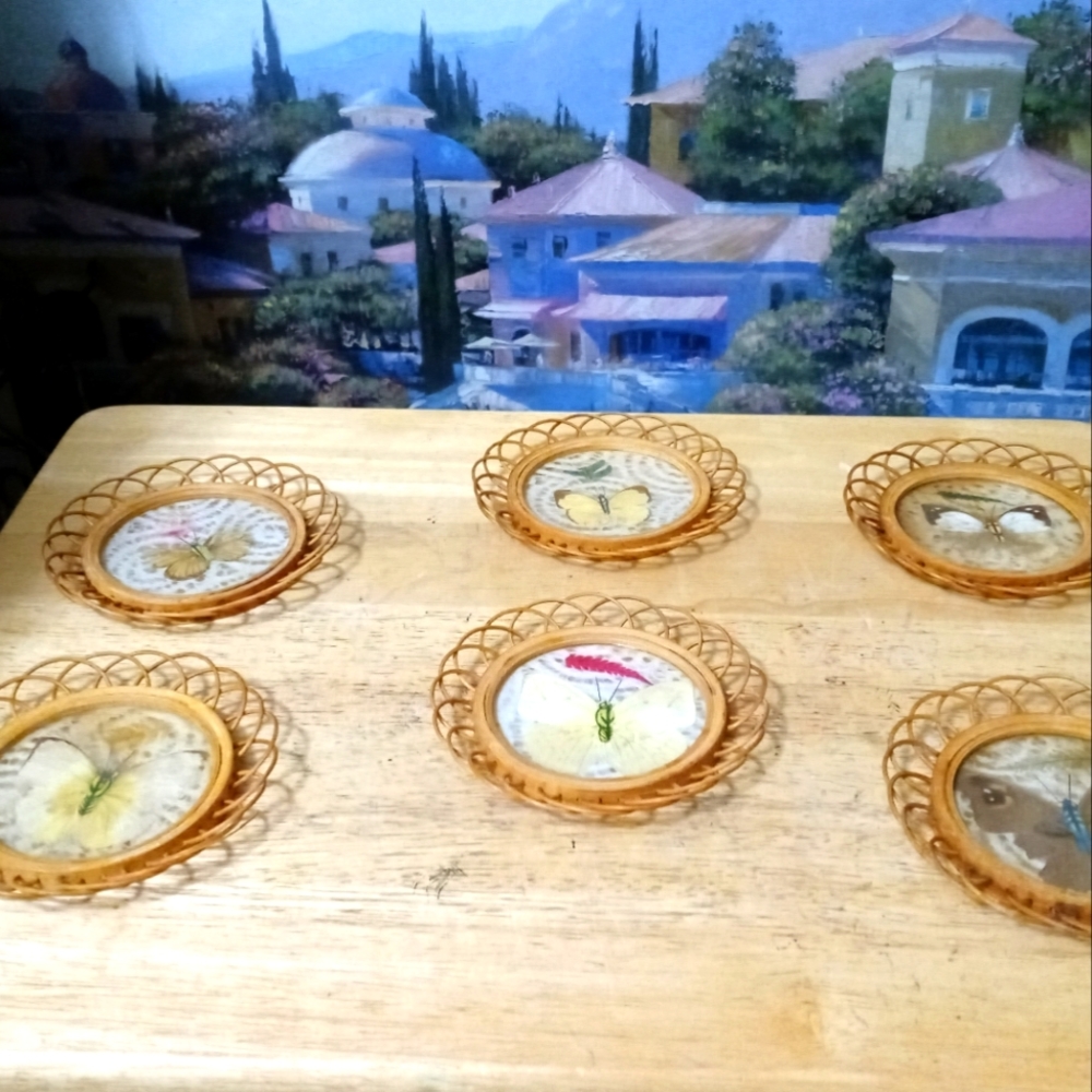 Vintage Gailstyn Sutton Taiwan Set 6 Coasters MCM 70's Bamboo Coasters.